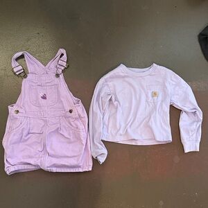 Carhartt Kids Purple Overalls and Shirt Set 3t